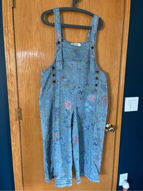 Three Bird Nest Light Blue Floral Wide-Leg Overalls